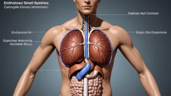 En illustrasjon av endokrine systemet, med kjertler og hormoner merket.