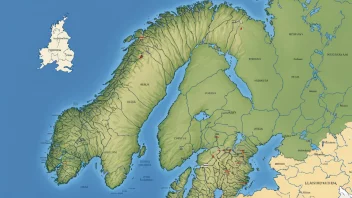 Et bilde av et norsk bispedømme med ulike kirker og institusjoner, som viser de geografiske og administrative områdene.