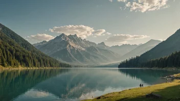 Et fredelig og idyllisk bilde av mennesker som nyter naturen, og fremkaller følelser av glede og ro.