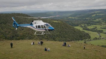 Et helikopter i luften, med glade passasjerer som tar inn de fantastiske utsiktene.