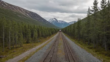 Dovrebanen som går gjennom de pittoreske Dovrefjell-fjellene i Norge.