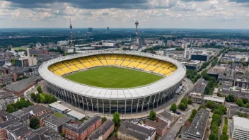 Et bybilde av Dortmund, Tyskland, med en blanding av moderne og industriell arkitektur.