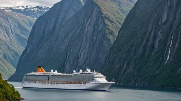 Et cruiseskip som seiler gjennom en fjord i Norge