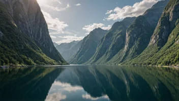 Fjærlandsfjorden, en fjord i Norge, omgitt av bratte fjell og stille vann