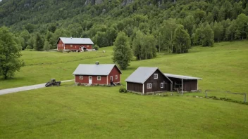 En liten gård i et landlig område i Norge