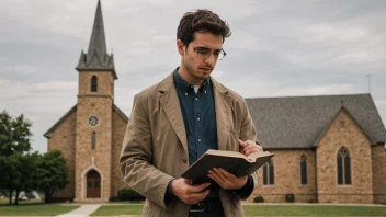 Et bilde som representerer begrepet biblisme, med en person som holder en Bibel og en kirke eller kors i bakgrunnen.