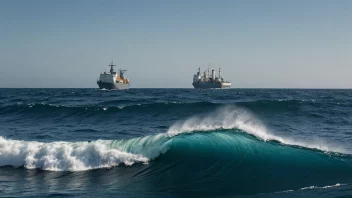 En dybdebølge i havet, med et skip i bakgrunnen.