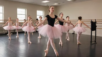 En ballettskole med elever og lærer i en dansestudio.