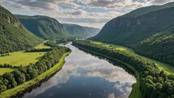 Et fredelig bilde av Elgåa-elven som renner gjennom det norske landskapet.