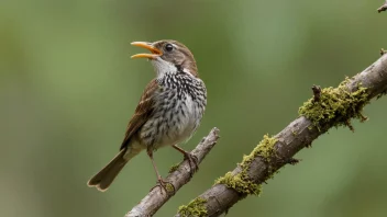 En spes fugl sittende på en gren, synger sin sang.