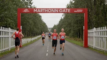 En stor, åpen port med et skilt som leser 'Maratonporten' på norsk.