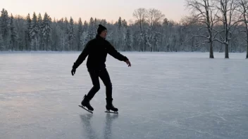 En fredelig vinterscene med en person som nyter isidrett på en frossen innsjø.