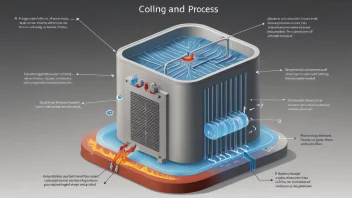 En illustrasjon av en kjølingsprosess, med piler og diagrammer som viser varme- og kuldestrømmen.