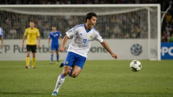 En fotballspiller som scorer et mål og feirer sin suksess.