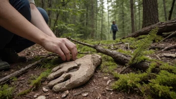 En person i villmarken, som undersøker et naturtegn.