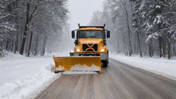 En snørydder i aksjon, rydder snø fra en vei