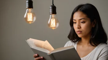 Et bilde som representerer begrepet instruktiv tekst, med en person som leser og en lyspære som tennes for å symbolisere forståelse.