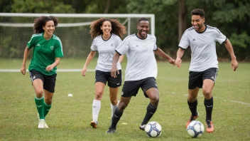 En gruppe venner som spiller en vennskapskamp i fotball sammen