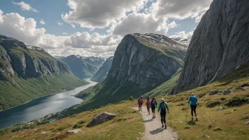 Et malerisk landskap av et kjent turiststed i Norge, som viser ulike aktiviteter og åndeløs natur.