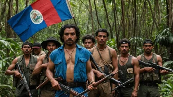 En gruppe nicaraguanske contras i jungelen, bevæpnet og klar til å kjempe.