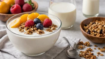 En deilig og sunn frokostbolle med skyr, frukt og granola.