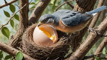 En fugl klekker ut av et egg, symboliserer nytt liv og vekst.