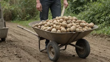 En person som bruker et hjulredskap til å transportere tunge gjenstander.