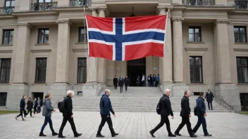 En regjeringsbygning med en norsk flagg, som representerer konseptet statliggjøre.