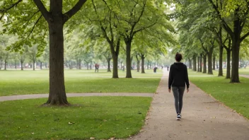 En person som spaserer i en park med en rolig atmosfære