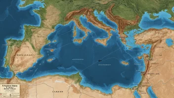 Et gammelt kart over Fønikia, som viser dets geografiske beliggenhet, bemerkelsesverdige byer og betydelige kulturelle bidrag.