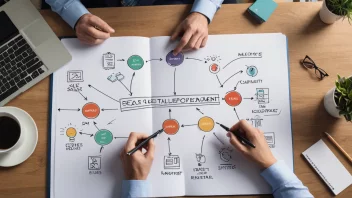 En illustrasjon av en salgsforberedelsesprosess, inkludert produktutvikling, markedsforskning og salgsstrategi.