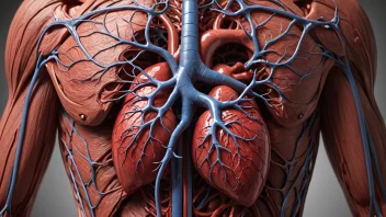 En illustrasjon av blodgjennomstrømningen i kroppen, som viser blodets sirkulasjon gjennom hjertet, arterier, vener og kapillærer.