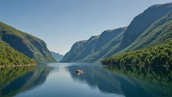 Et fredelig norsk landskap med en liten fiskebåt, som symboliserer landets kjærlighet til fiske og friheten til å gjøre det.