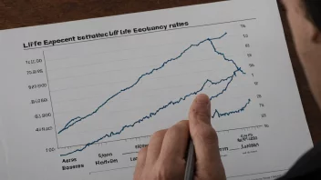 En person som analyserer forventet levealder på en graf.