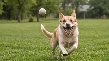 En glad hund som leker på en åker, symboliserer god hundehelse.