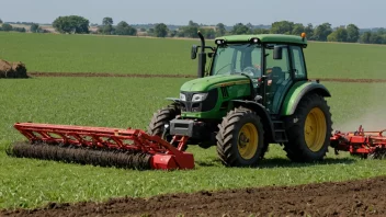 En bonde som bruker en traktor med landbruksverktøy