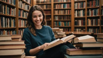 En person som nyter å lese i et bibliotek.