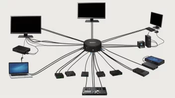 Et signaldistribusjonssystem med flere enheter og kabler koblet til en sentral hub.
