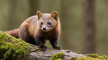 En europeisk mård i en skog, som viser dens unike egenskaper.