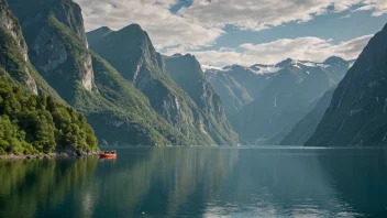 Et fredelig fjordlandskap med en liten fiskebåt