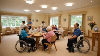 Et varmt og invitende aldersheim hvor eldre mennesker kan føle seg komfortable og støttet.