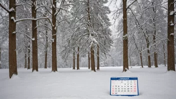 Et vinterlandskap med en kalender som viser vintermånedene.