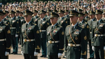 Soldater i uniform som står i gjør under en militærparade