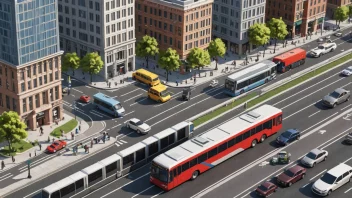 Et bilde av en by med et godt planlagt transportmiljø, med ulike transportmidler og infrastruktur som støtter dem.