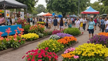 En festival med et mangfold av planter og blomster, inkludert fargerike blomster og frodig grønne, som skaper en levende og festlig atmosfære.