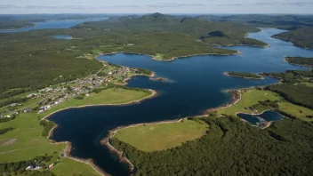 Panoramautsikt over Biri kommune i Norge, med rullende åser, skoger og innsjøer