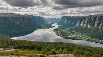 Et malerisk landskap av Romerike, som viser dens unike blanding av byliv og naturskjønnhet.