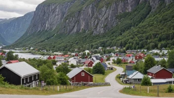 Et pittoreskt norsk tettsted med et Frydenberg-skilt.