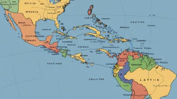 Et detaljert kart over Latinamerika, som viser geografiske egenskaper og landegrenser.