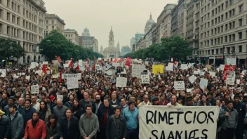 En protest mot en regjeringsbeslutning, med mennesker fra alle samfunnsklasser deltakende.